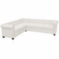Sofá Esquinero Chesterfield de 6 Plazas en Piel Sintética Blanca, con Botones y Remaches, para un Hogar Moderno y Elegante, 260x205x73 cm