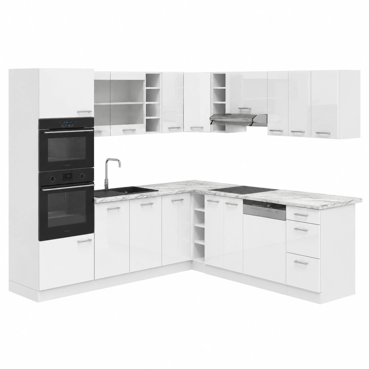 Cocina Esquinera Modular R-Line Blanco Brillante, 247 x 46 cm, Sin Encimera