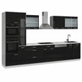 Conjunto de Cocina R-Line, Antracita/Blanco, 350 cm con Armario Alto y Encimera de Mármol
