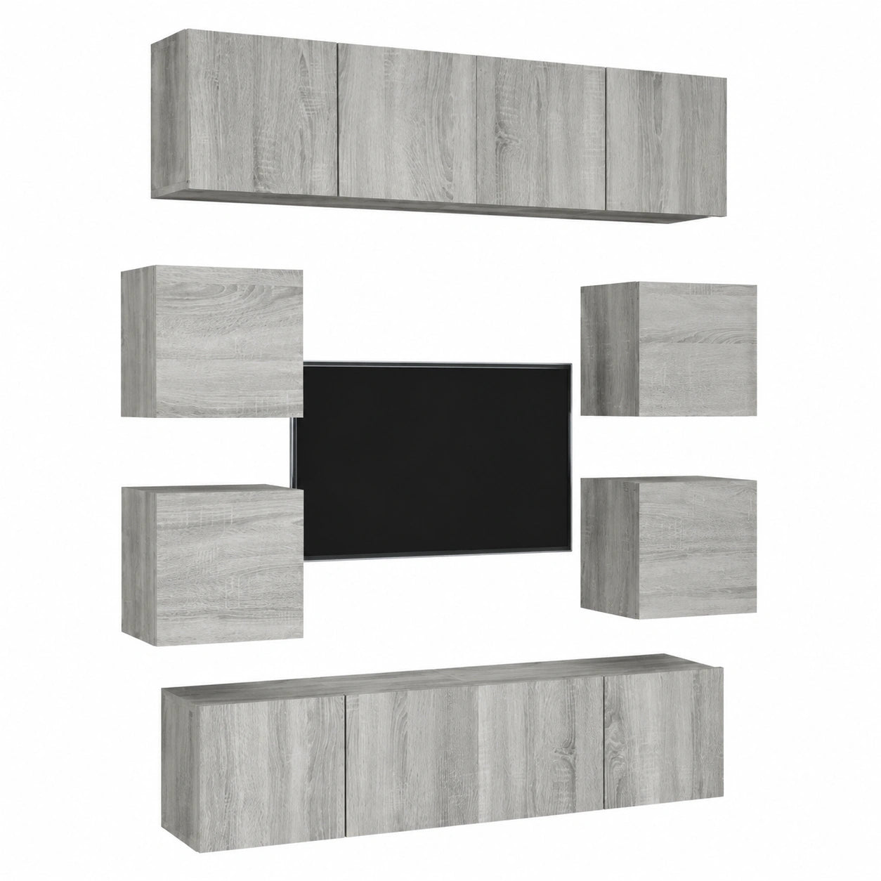 Conjunto de Muebles de TV de Madera Sonoma Gris para Pared con Almacenamiento, Diseño Moderno para Salón