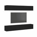 Conjunto de Muebles de TV Montados en Pared, Efecto Roble Negro, 4 Piezas, con Puertas Abatibles, para Sala de Estar