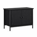 Mesa de TV moderna negra de madera, 60x35x45 cm, diseño minimalista con 2 puertas, ideal para salón o dormitorio