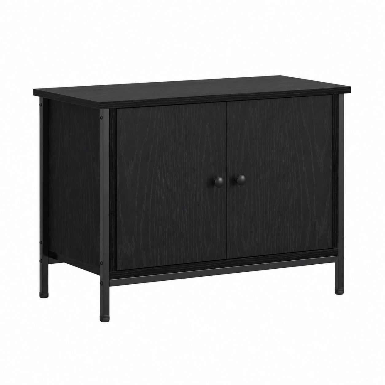Mesa de TV moderna negra de madera, 60x35x45 cm, diseño minimalista con 2 puertas, ideal para salón o dormitorio
