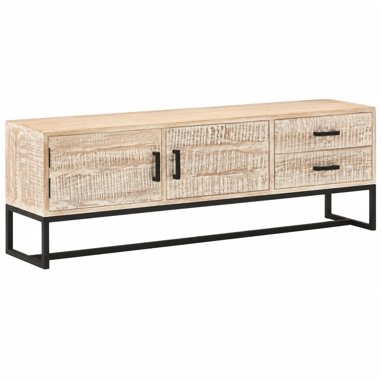 Centro de entretenimiento de madera de acacia blanca, 140 x 30 x 45 cm, armario con puertas y cajones para salón