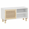 Mueble para TV 80 cm, madera de pino y ratán, 3 compartimentos, salón y dormitorio