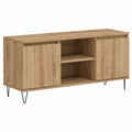 Mesa de TV de Roble Artesanal, Moderna, con Puertas y Estantes