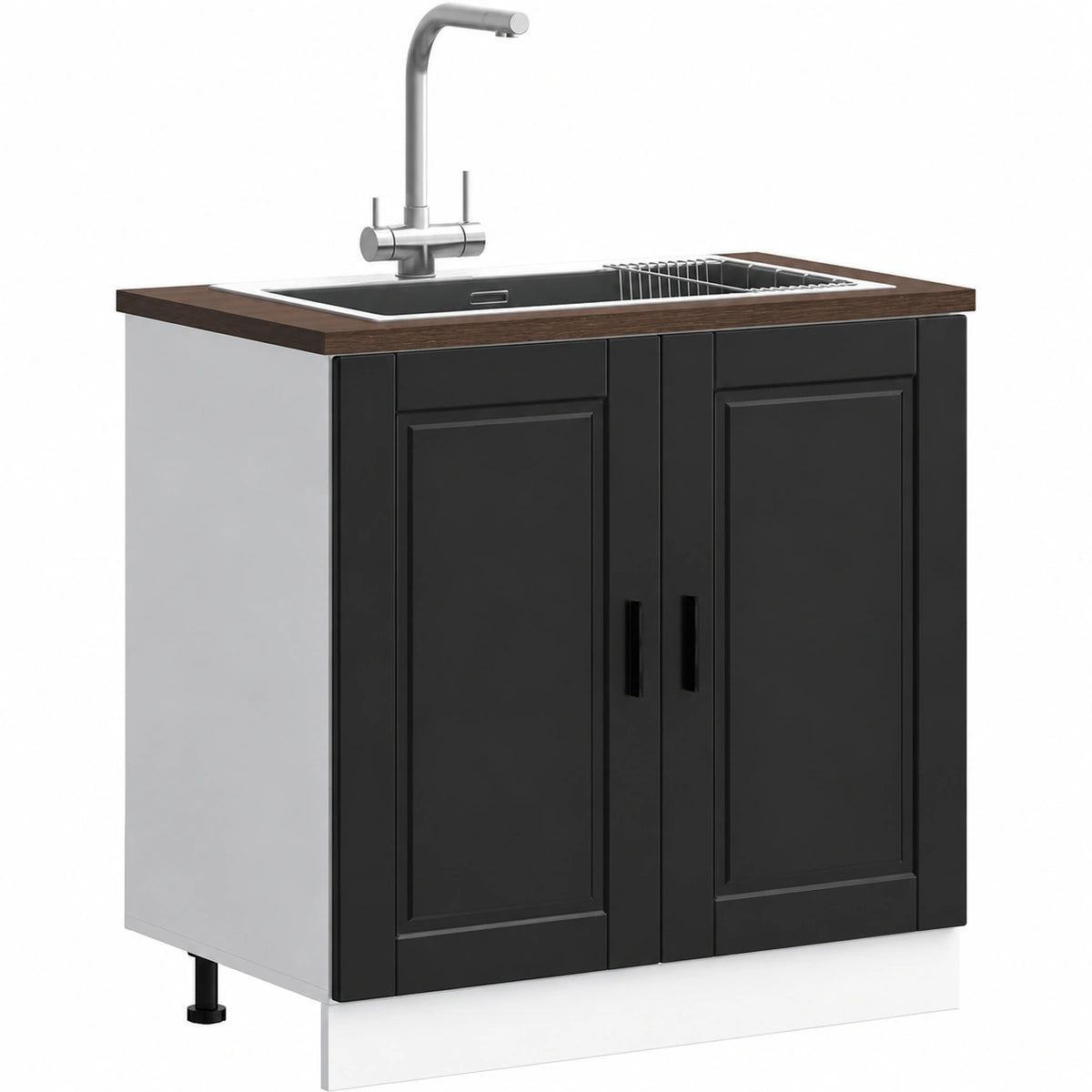 Armario Bajo Fregadero Cocina Porto Negro 80x46x81,5cm Madera Diseñada Sin Encimera