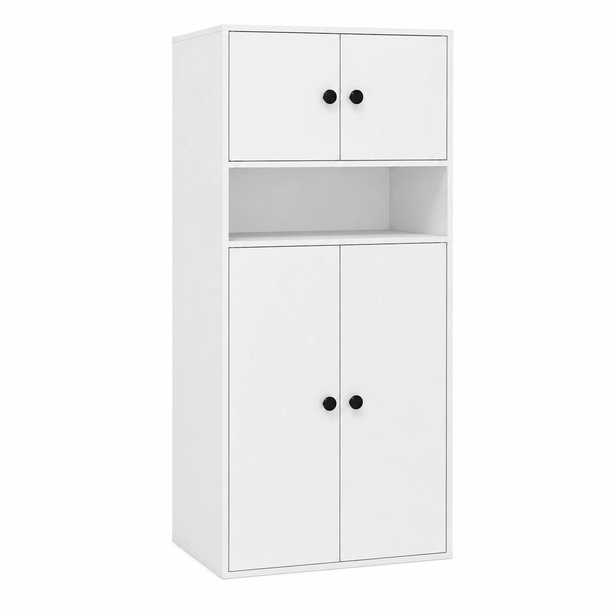 Estantería Multifuncional de 3 Niveles con Armarios y Estantes Ajustables, Ideal para Hogar u Oficina, Blanco