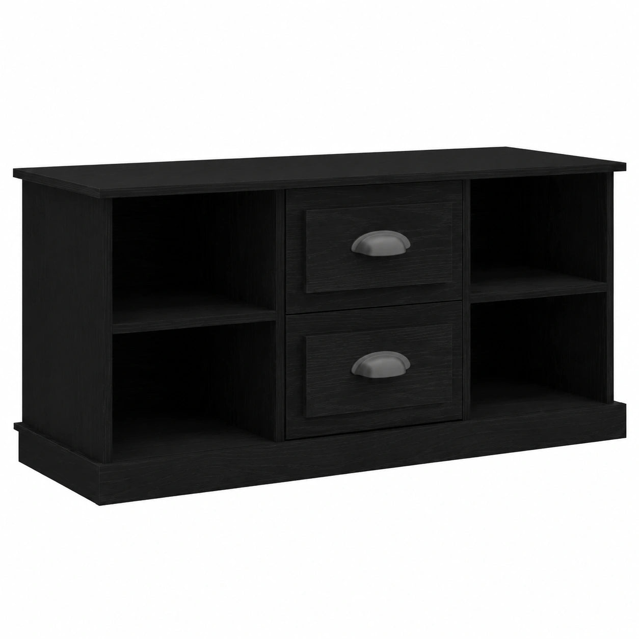 Mesa para TV en madera de roble negro, diseño moderno, con cajón y estantes