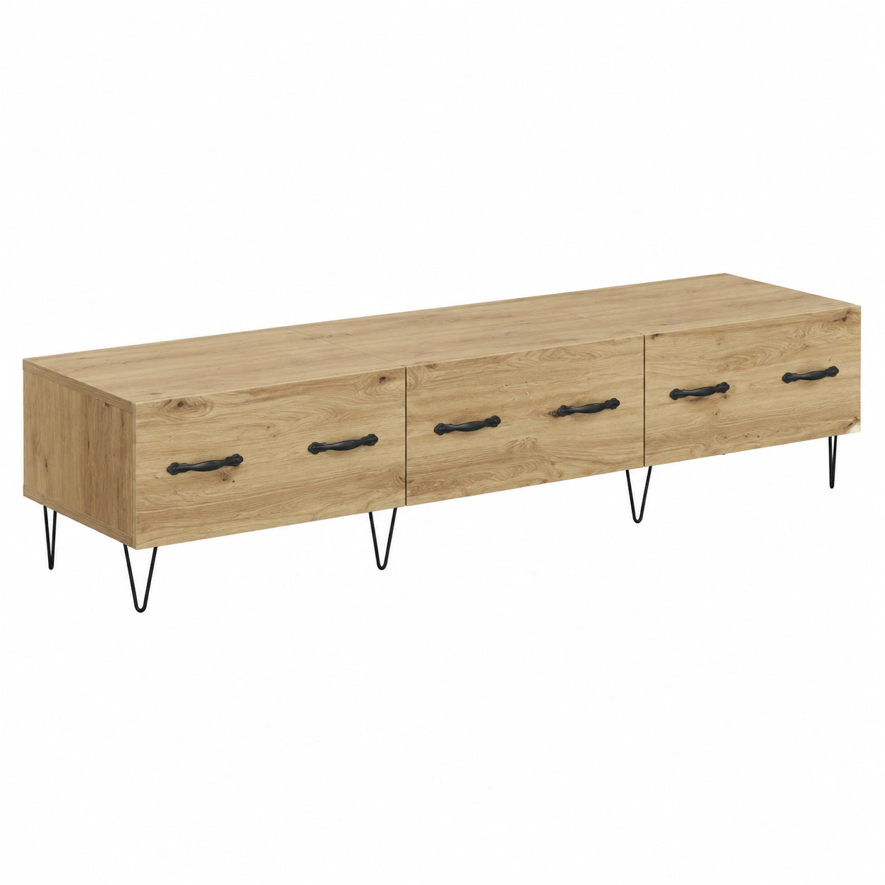 Centro de Entretenimiento de Roble, 150x36x30 cm, Madera con Cajón, Moderno para Salón