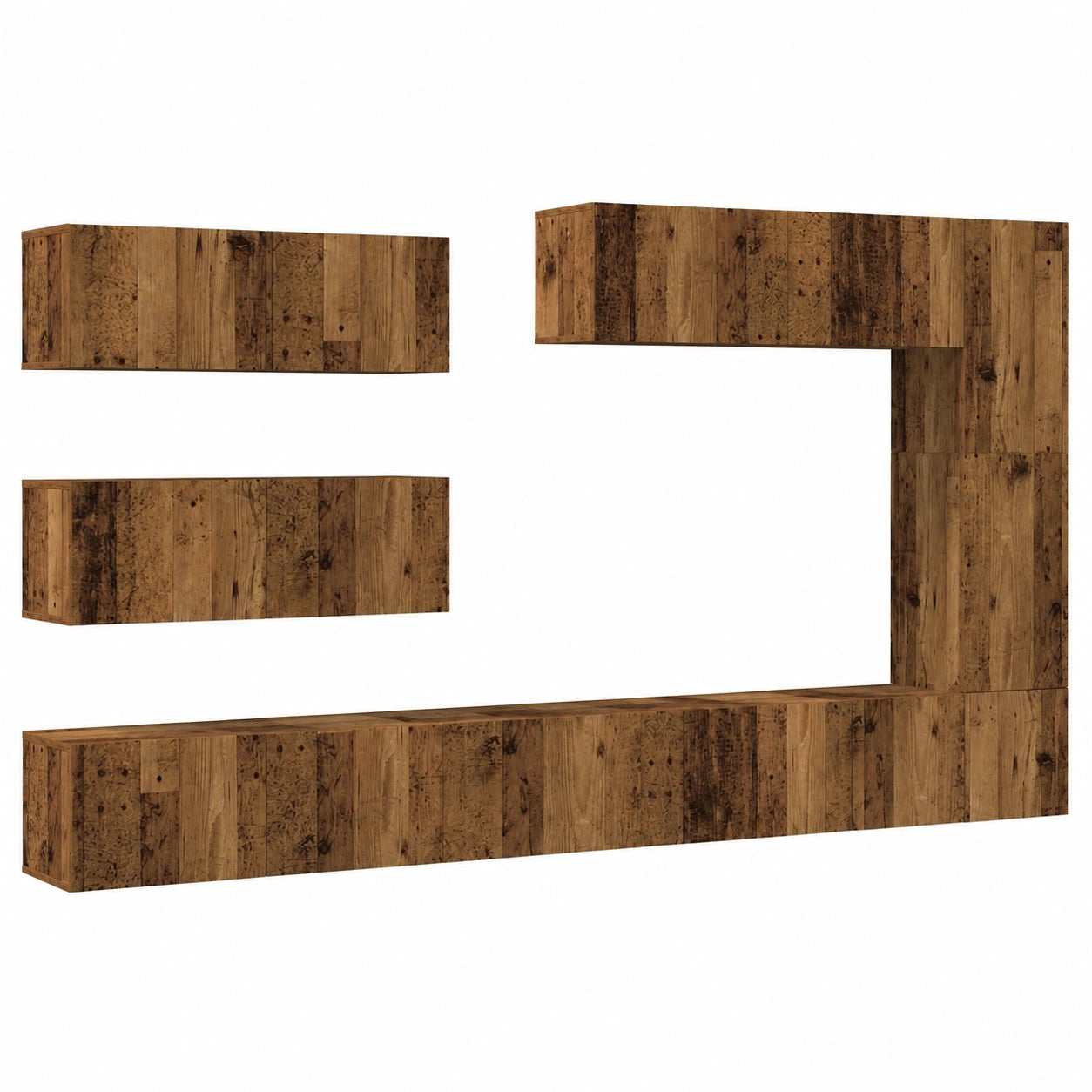 Centro de entretenimiento de pared con acabado de madera rústica para sala de estar