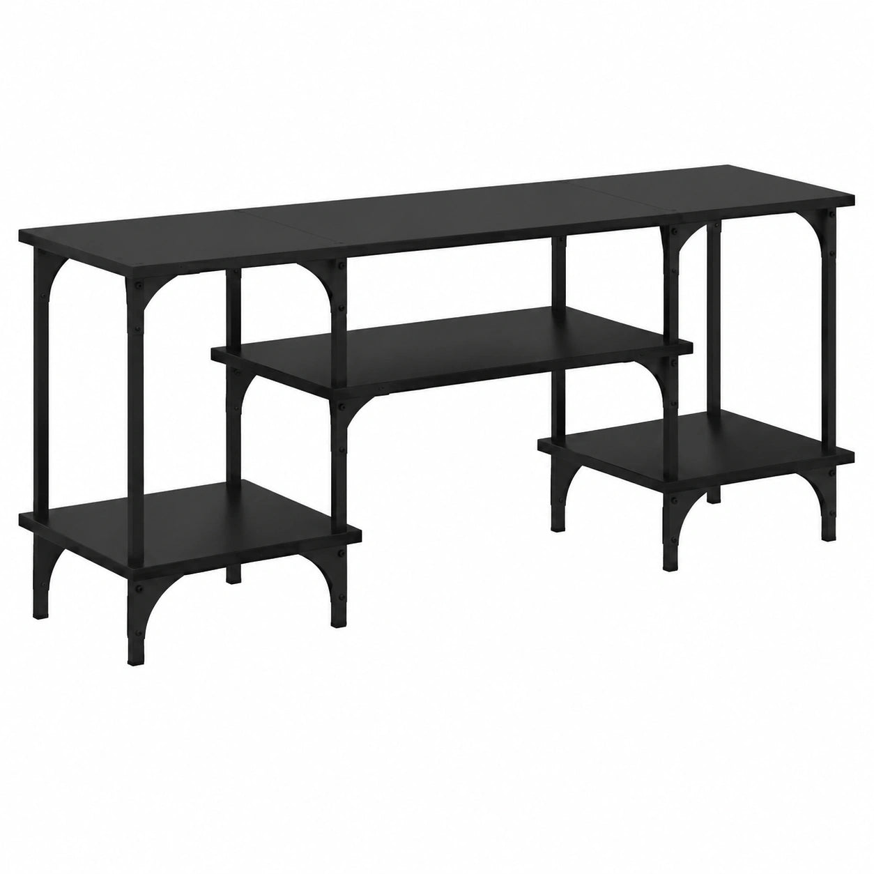 Mesa de TV en roble oscuro, 102 x 35 x 45,5 cm, diseño moderno, ideal para salón y dormitorio, soporta hasta 60 kg