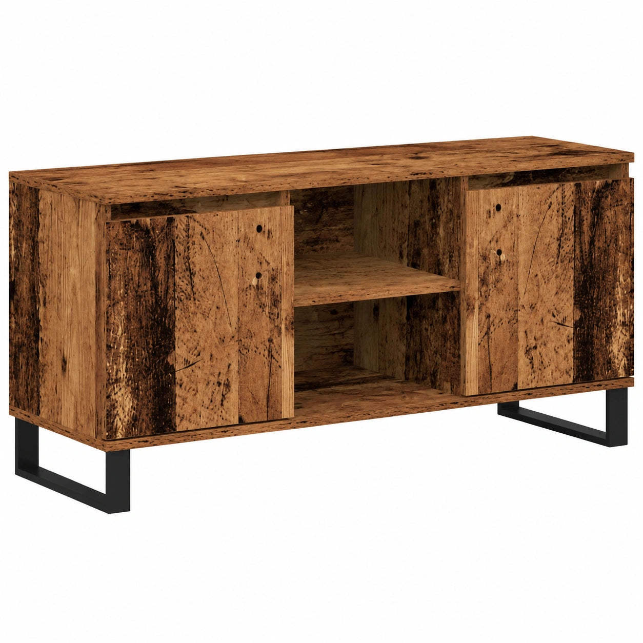 Soporte de TV rústico, 104x35x50 cm, mueble multimedia con puertas y estantes, para sala de estar o dormitorio