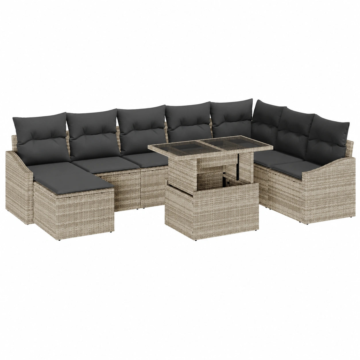 Conjunto de Sofá Modular de Jardín 9 Piezas Ratán Beige-Gris con Cojines