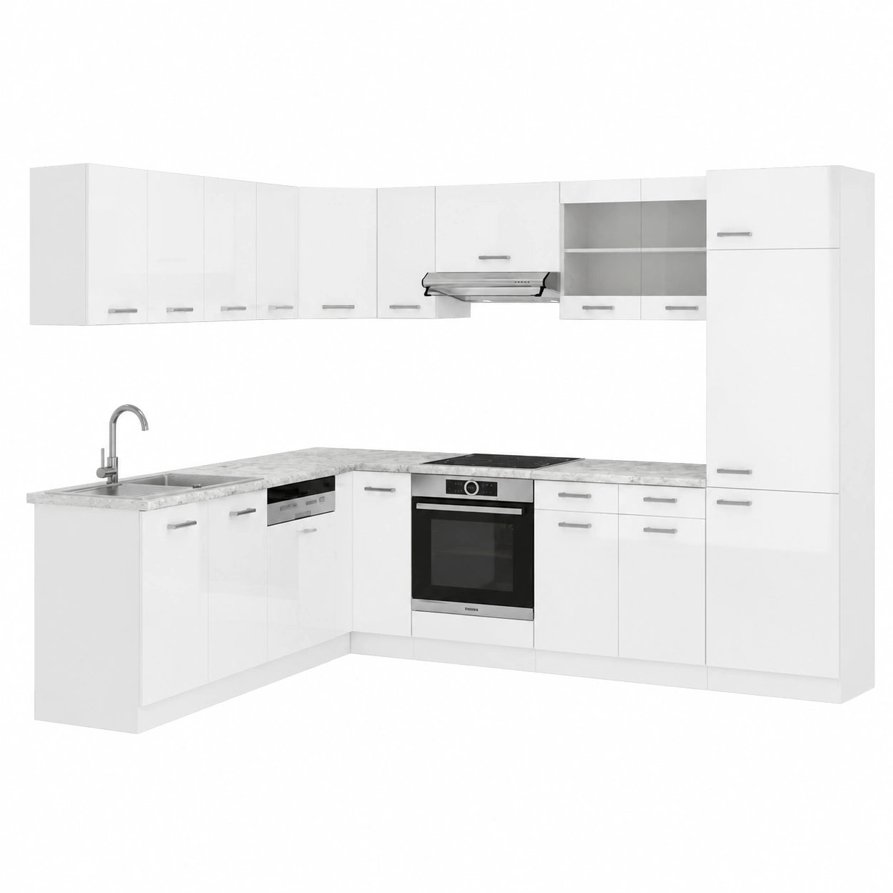 Cocina Esquinera Modular Vicco R-Line, Blanco Brillante, Mármol, Expandible