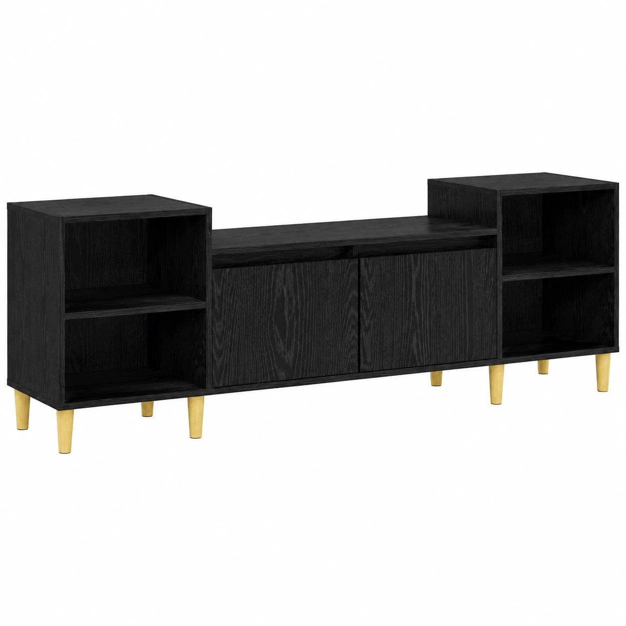 Centro de entretenimiento rústico negro de madera, 160x35x55 cm, con puertas y estantes