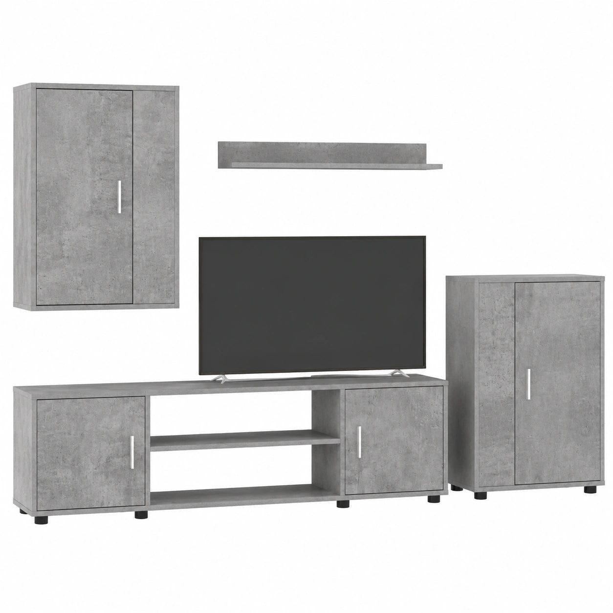Centro de Entretenimiento Moderno de Madera Gris para TV, Conjunto de 4 Piezas en Pared