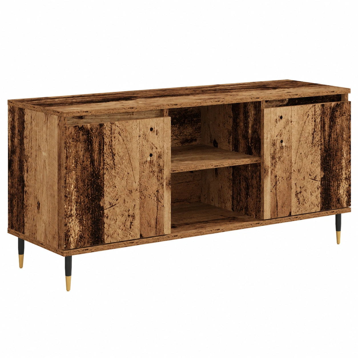 Mesa de Televisión de Madera Rústica con Puertas y Estantes para Sala