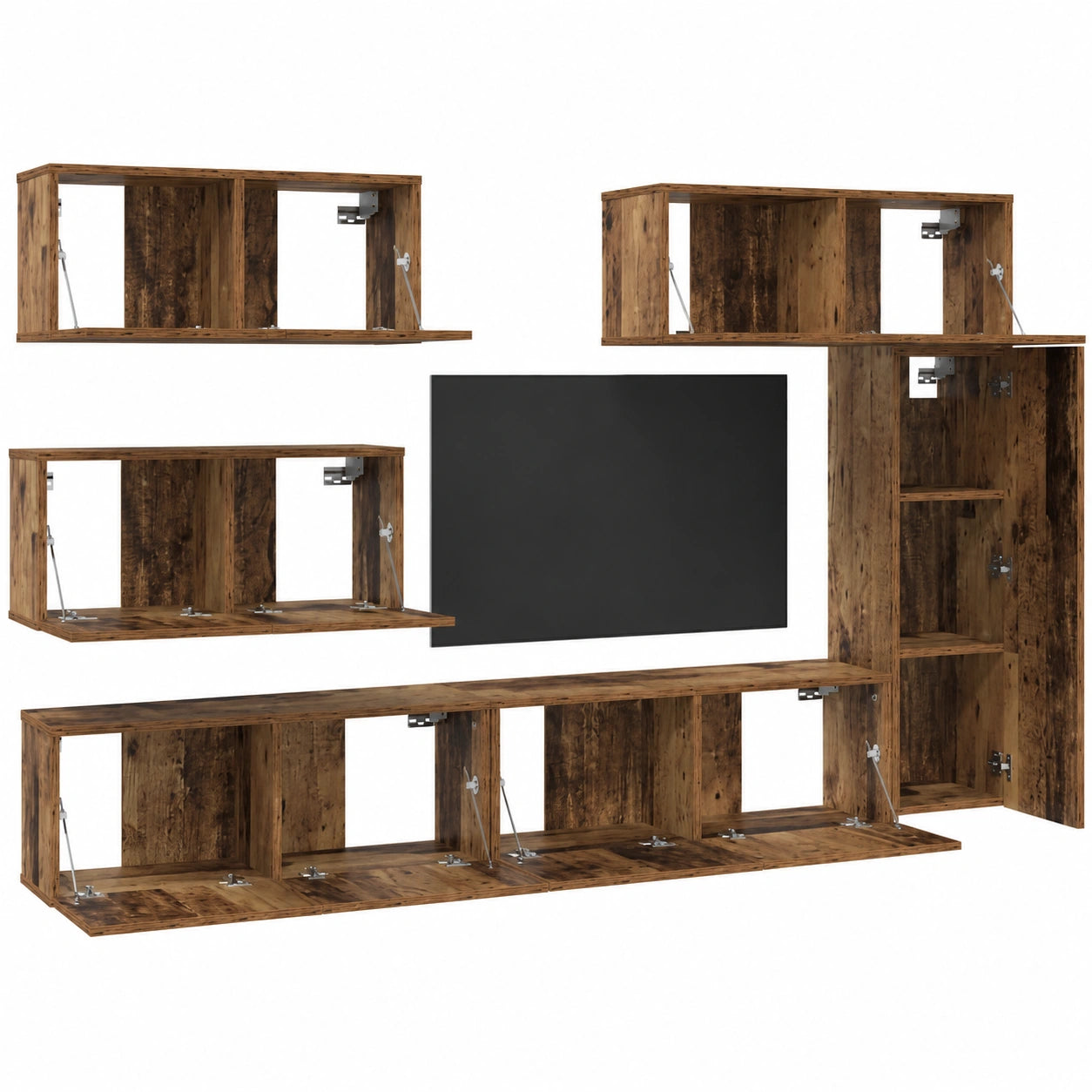 Conjunto de Muebles de TV 6 piezas de Madera Reciclada, Estilo Moderno, Almacenamiento y Soporte para Televisor