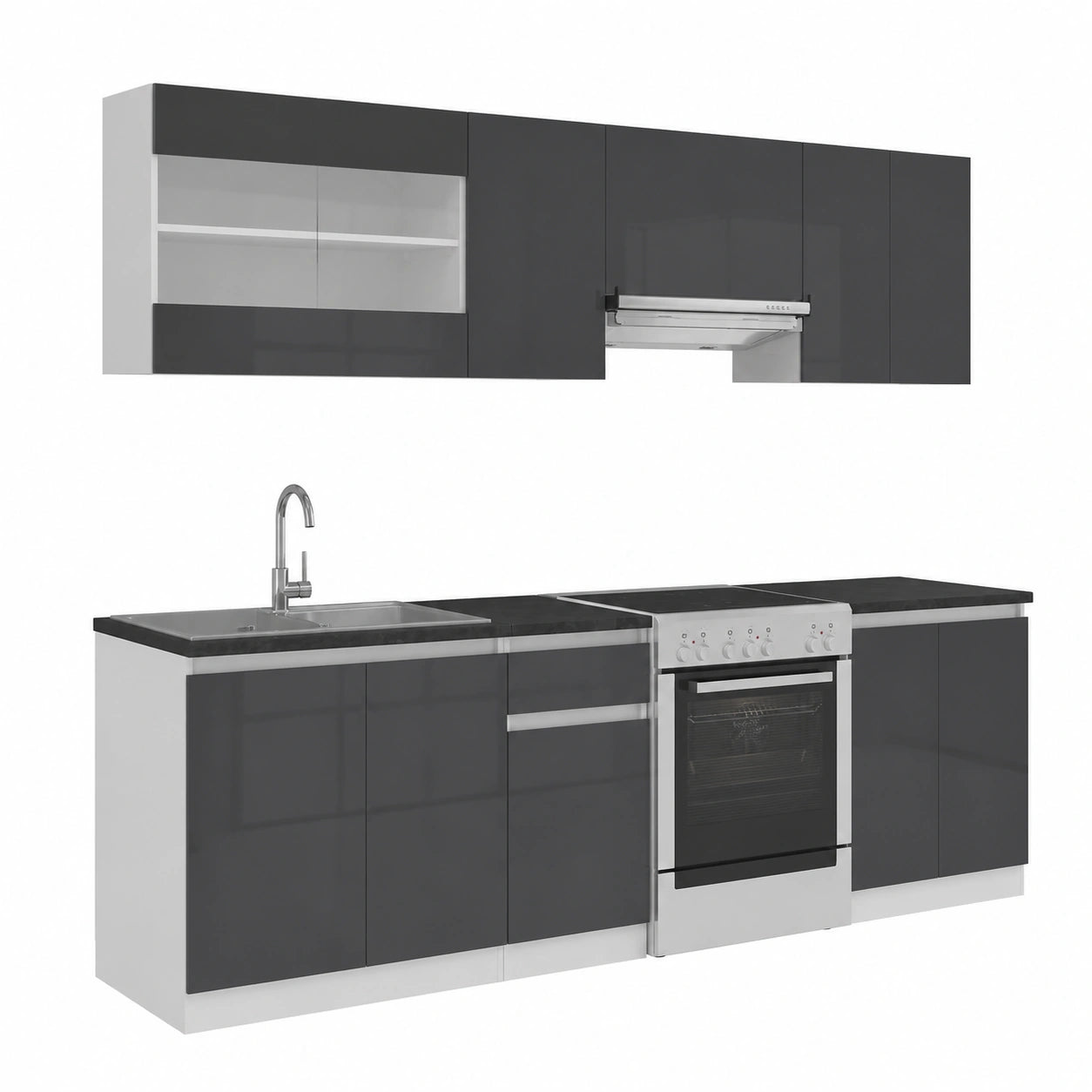 Conjunto de Cocina Vicco Raul, Antracita Brillante y Blanco, 240 cm