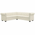 Sofá rinconero Chesterfield 6 plazas, piel sintética blanca, diseño elegante 260x205x73 cm, mueble resistente y lujoso para salón