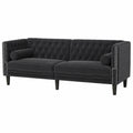 Sofá Chesterfield negro de terciopelo, 3 plazas, diseño moderno y cómodo
