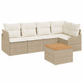 Conjunto de Sofás de Jardín de Ratán Beige con Almacenamiento y Mesa de Acacia