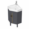 Conjunto de baño esquinero con lavabo de cerámica y grifo, puertas soft-close, diseño compacto para pequeños espacios, color gris 43 cm