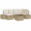 Conjunto de Sofá de Ratán Sintético 7 Piezas para Jardín y Terraza, Resistente y Elegante en Beige