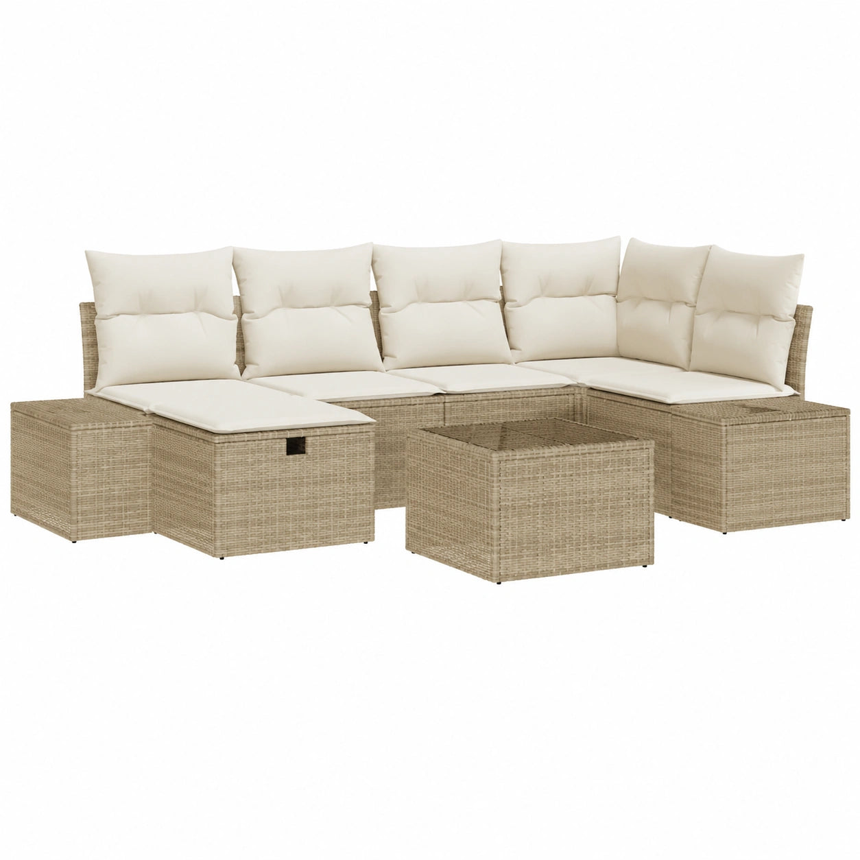 Conjunto de Sofá de Ratán Sintético 7 Piezas para Jardín y Terraza, Resistente y Elegante en Beige