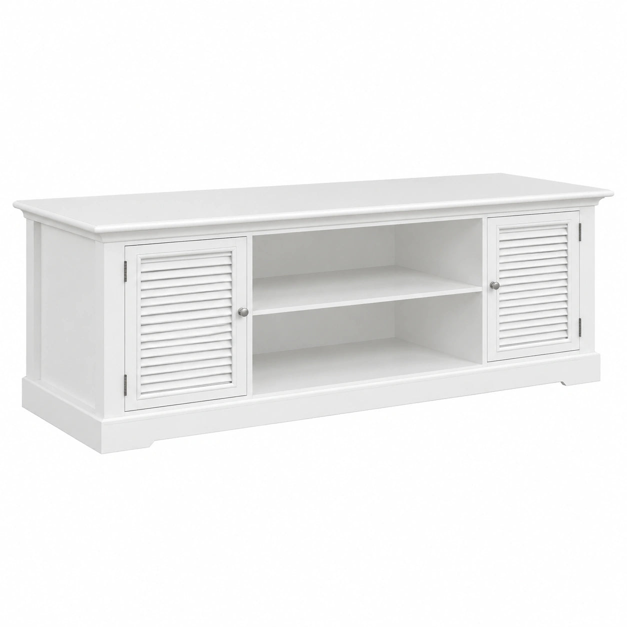Mesa de televisión blanca de 121 cm con 4 compartimentos para salón y dormitorio, diseño moderno en MDF y pino